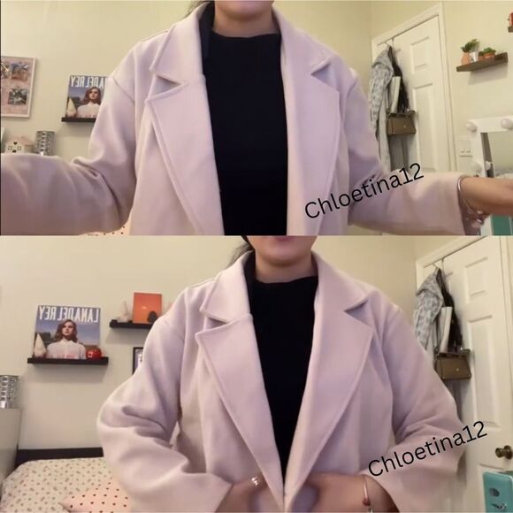 New Women Lapel Collar Long Wool Pea Coat Pink Button Down Gorgeous Coat - Picture 3 of 16